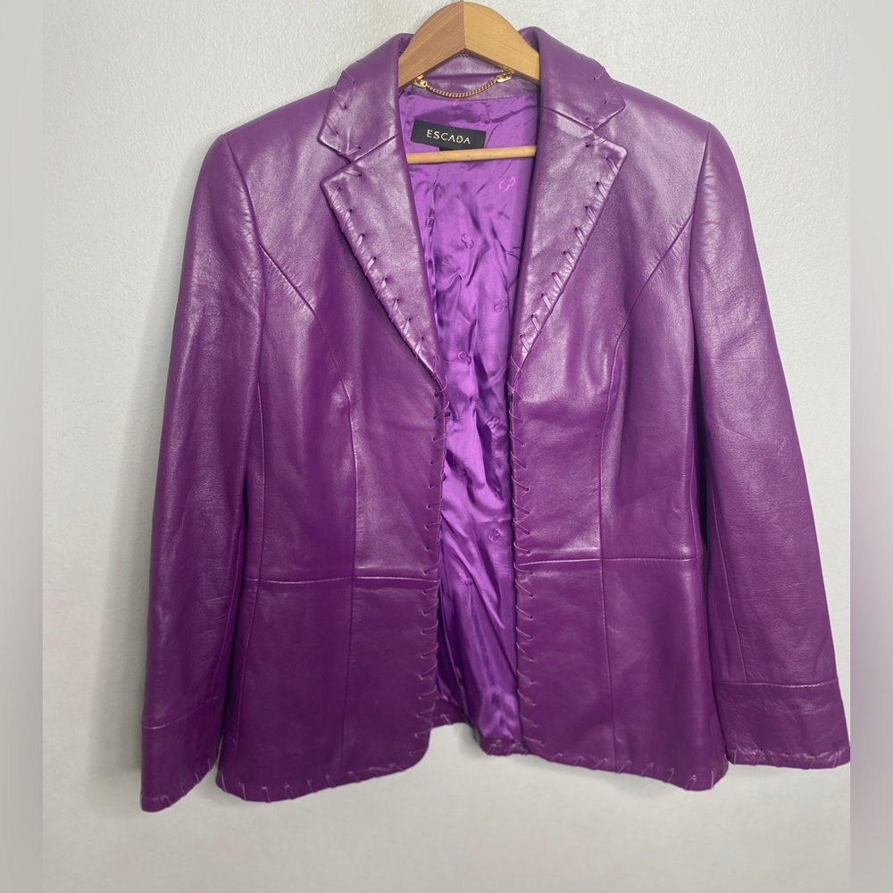Escada Leather Blazer Silk Lining Women’s Size 38 Plum Purple